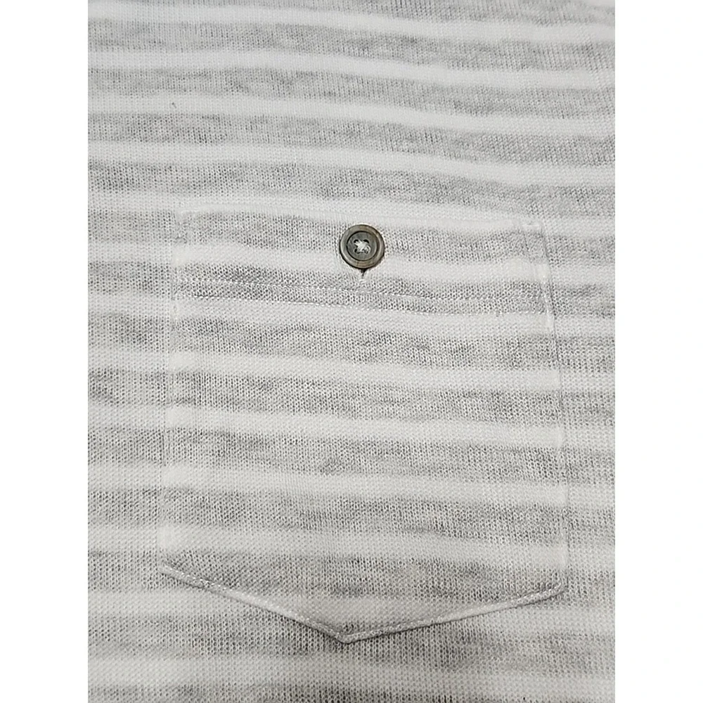 Nautica Sweater Large White Gray Striped Pocket Henley Mock Neck XXL Slim‎ Fit